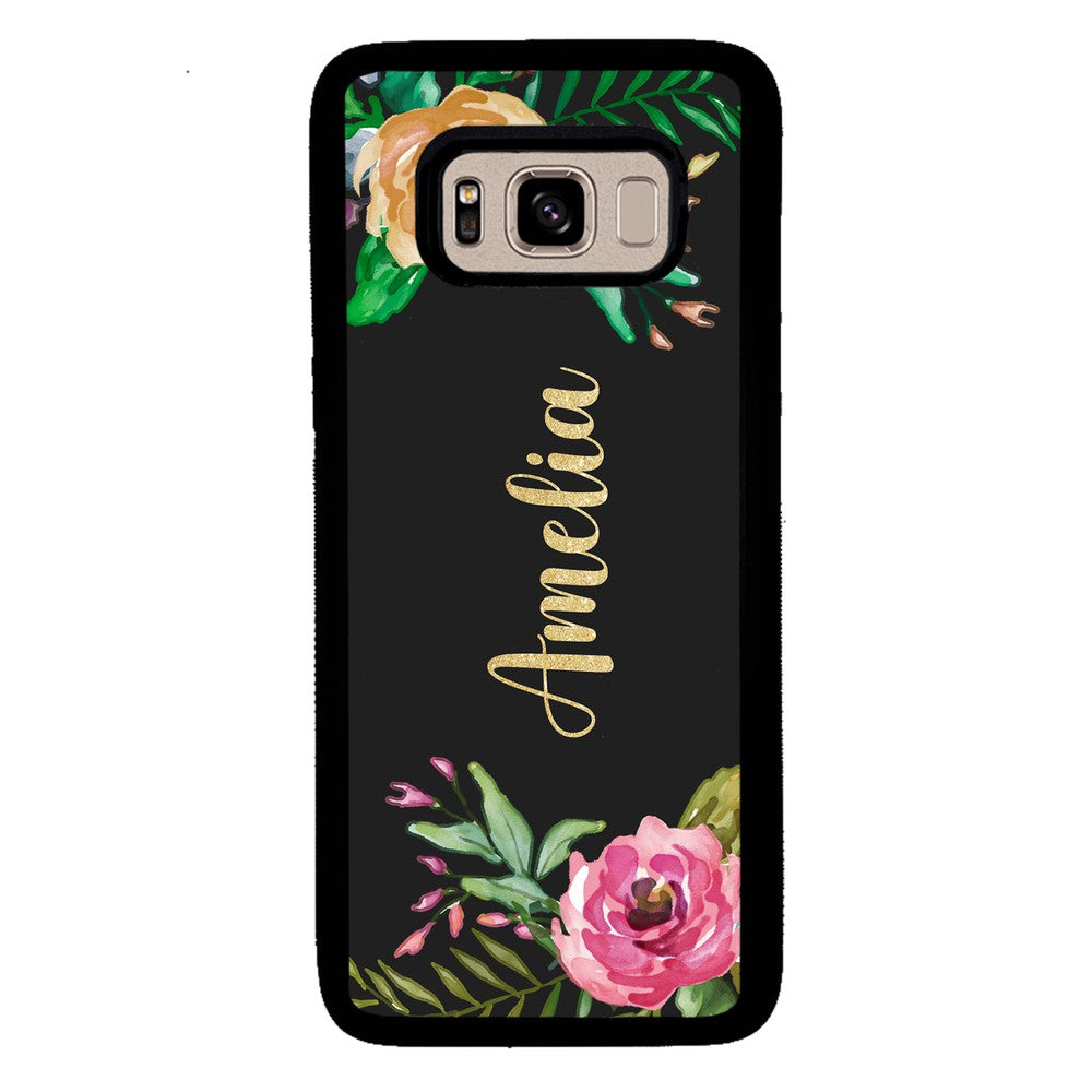 Vintage Flowers Golden Personalization | Samsung Phone Case