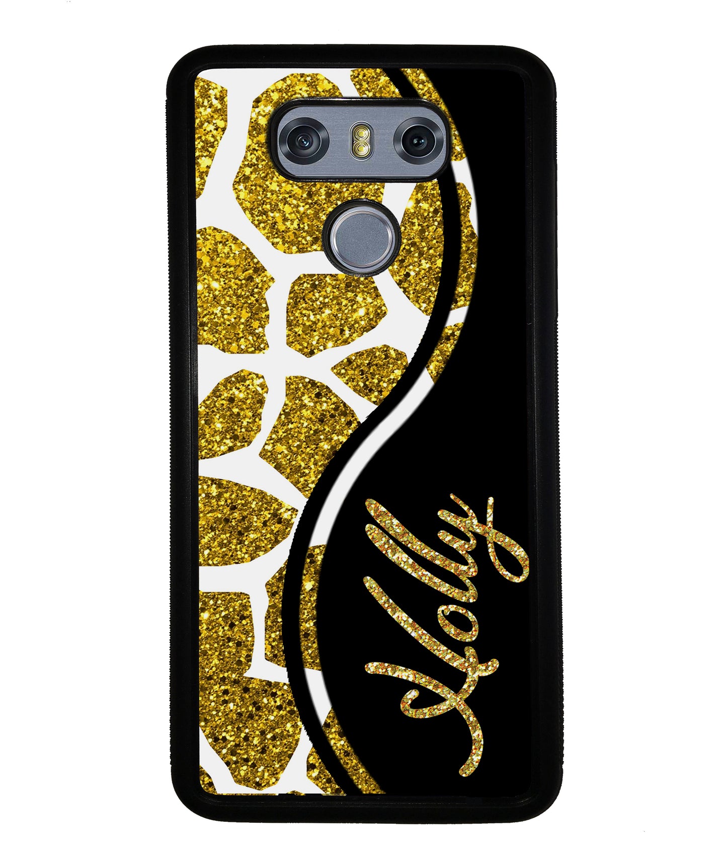 Gold Glitter Giraffe Curvy Personalized | LG Phone Case