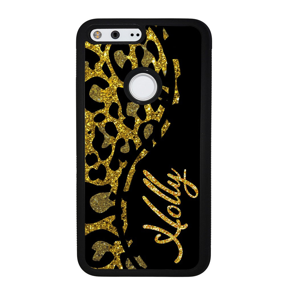 Gold Glitter Leopard Curvy Personalized | Google Phone Case