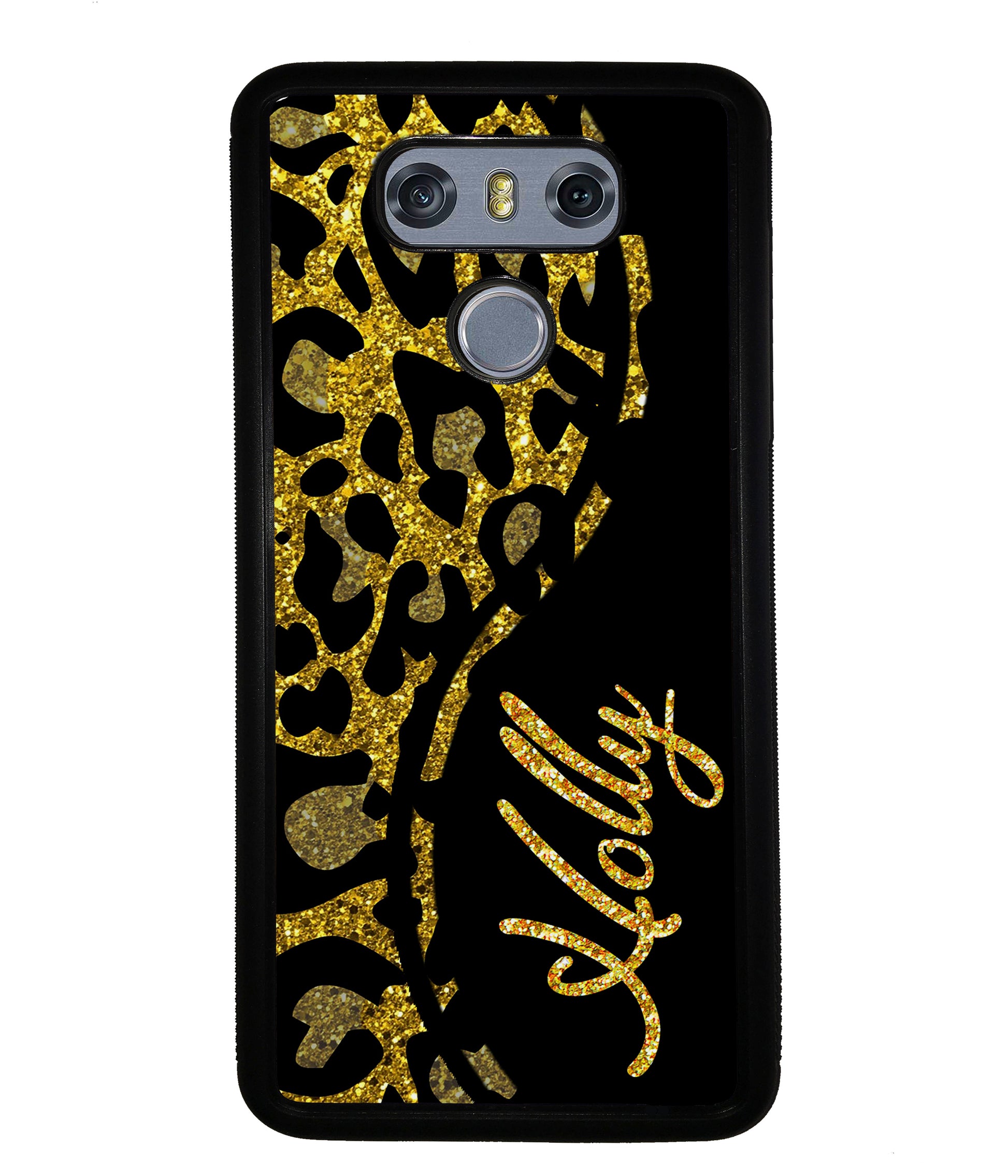 Gold Glitter Leopard Curvy Personalized | LG Phone Case