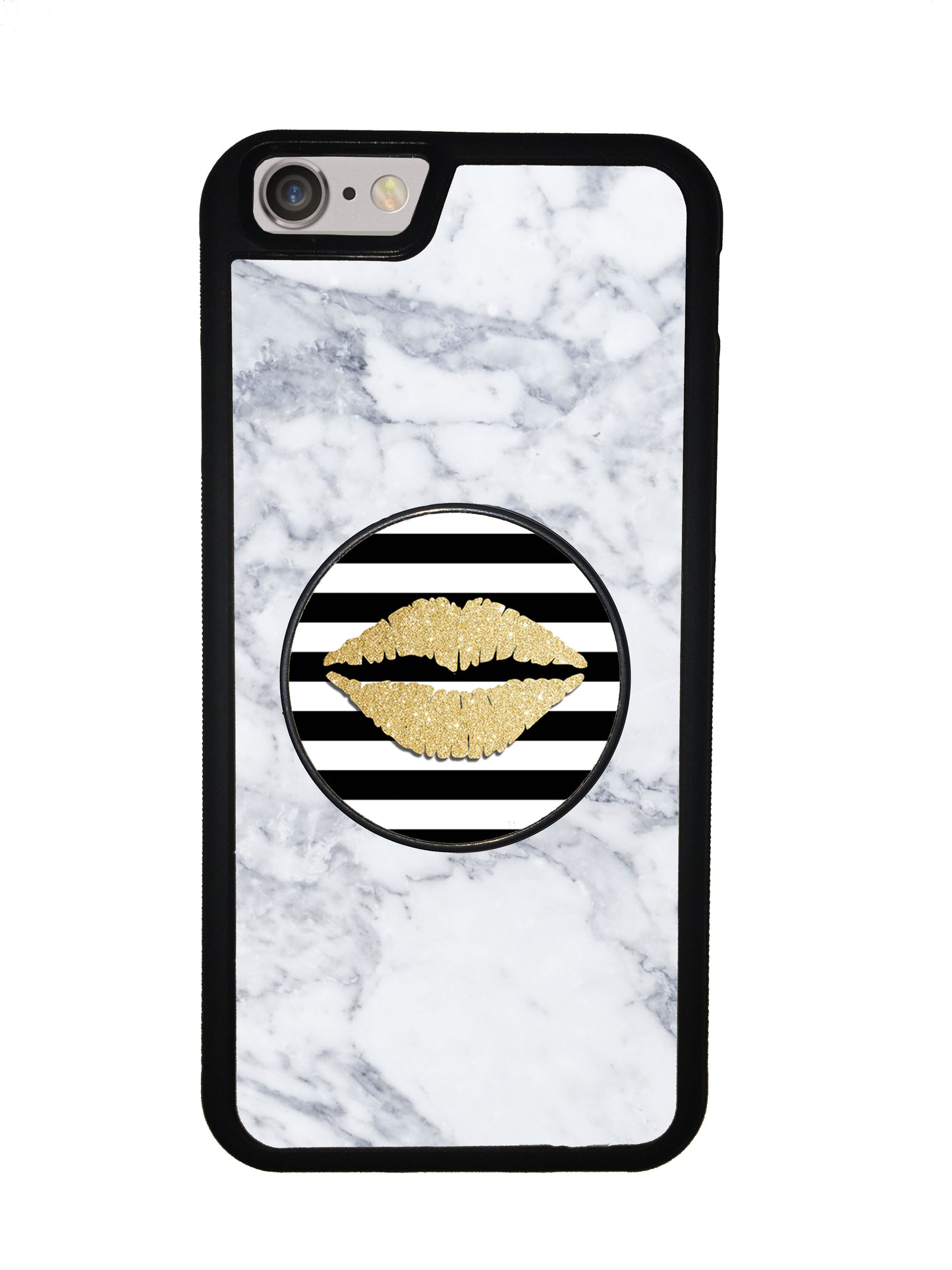 Gold Lips Black and White Bars Phone Stand