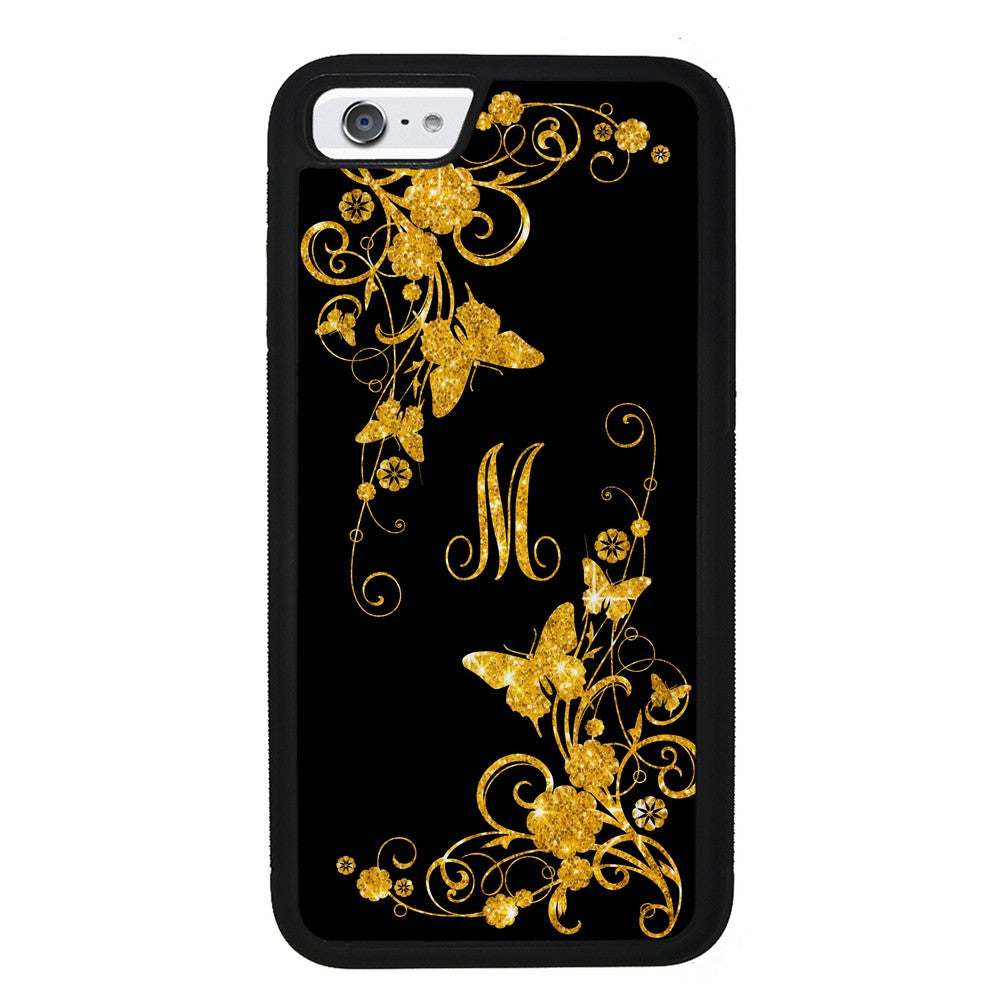 Golden Butterfly Vines Initial | Apple iPhone Case