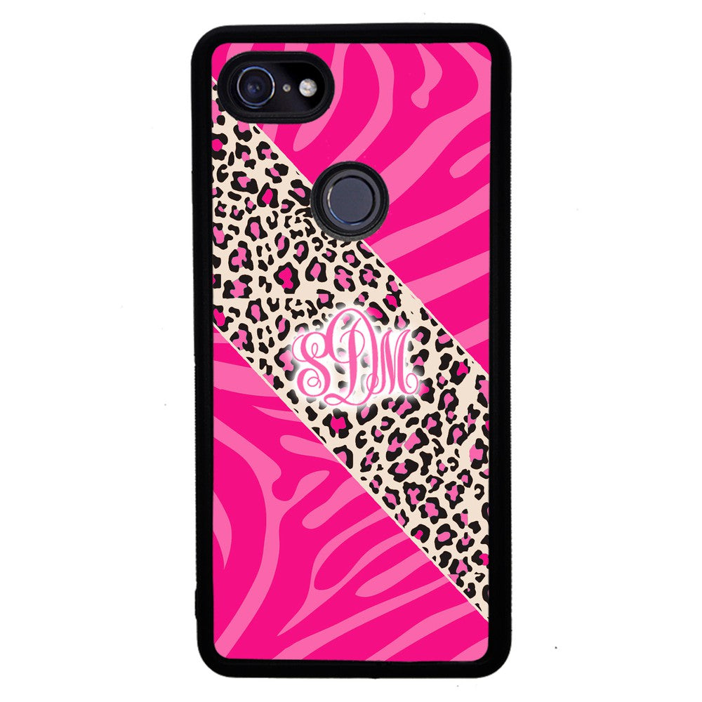 Pink Leopard and Zebra Animal Skin Monogram | Google Phone Case