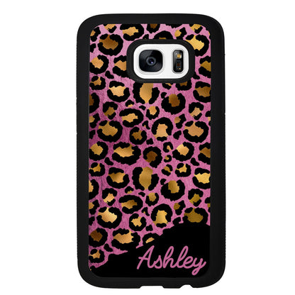 Leopard Skin Pink and Gold Foil Personalized | Samsung Phone Case