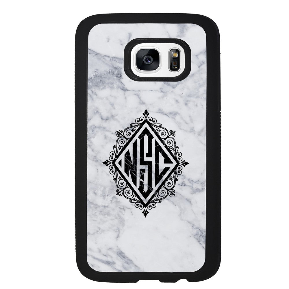 White Marble Diamond Monogram | Samsung Phone Case