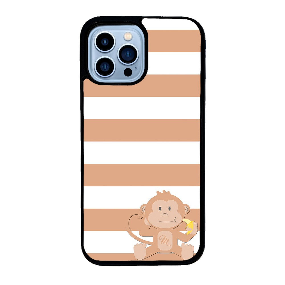 Monkey Brown and White Bars Initial | Apple iPhone Case