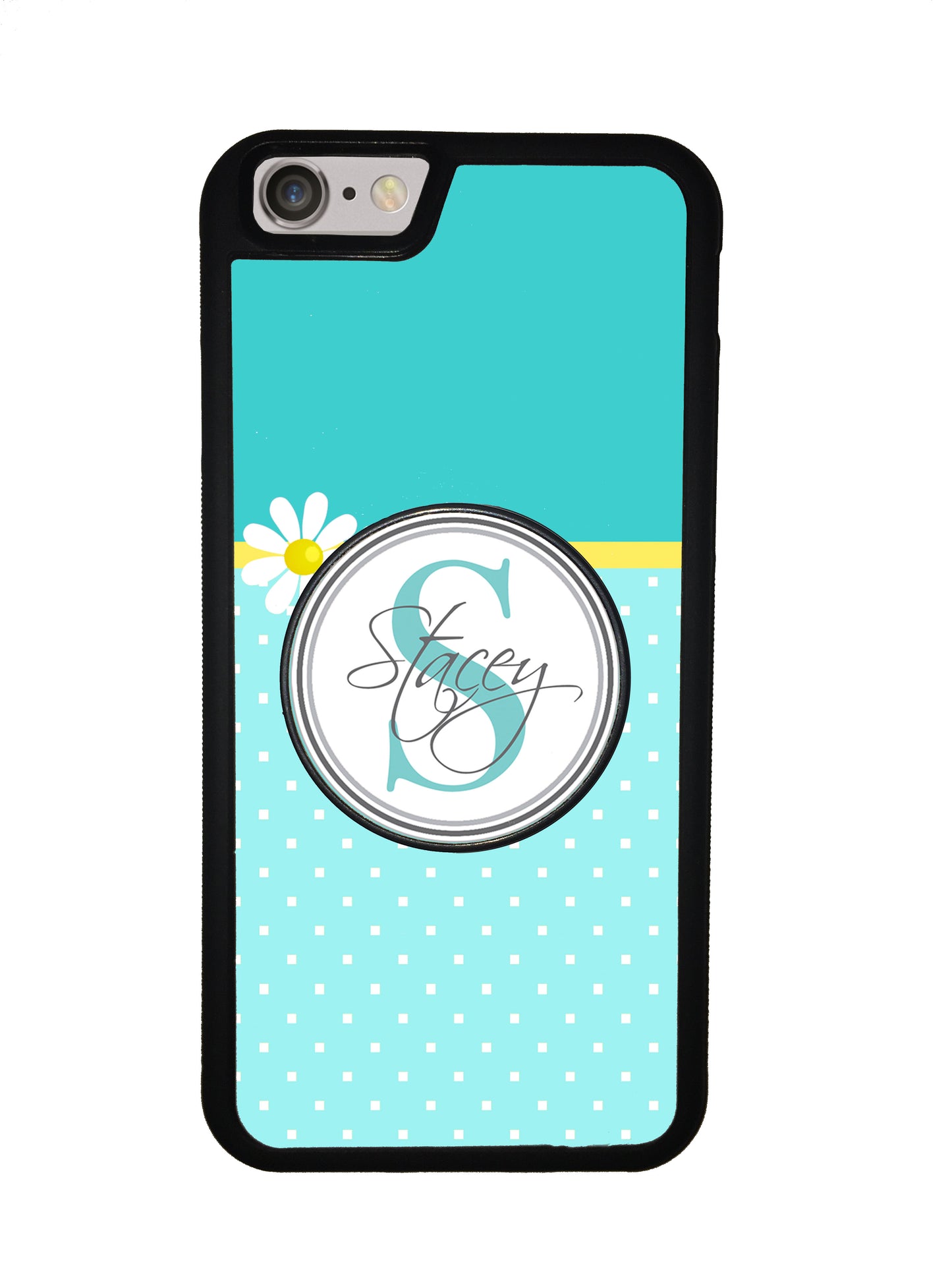 Personalized Teal and White Initial Script Monogram Phone Stand