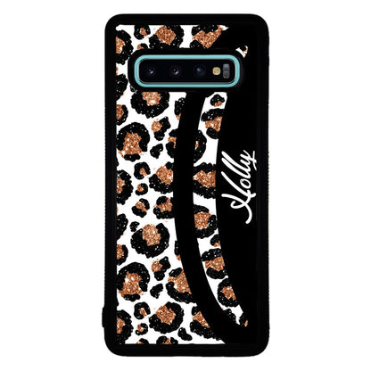 Leopard Moon Curve White and Gold Personalized | Samsung Phone Case