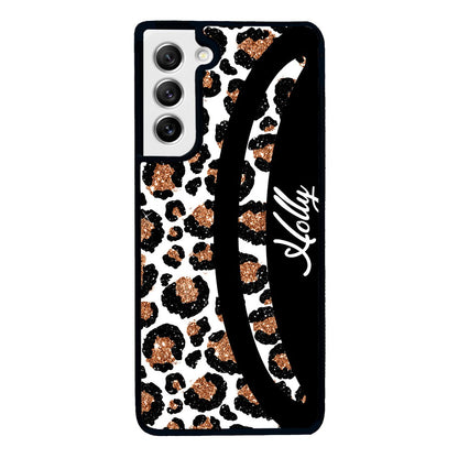 Leopard Moon Curve White and Gold Personalized | Samsung Phone Case