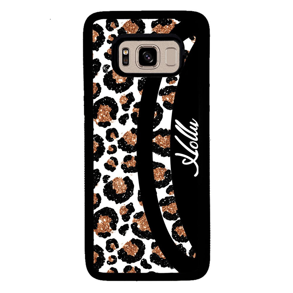 Leopard Moon Curve White and Gold Personalized | Samsung Phone Case