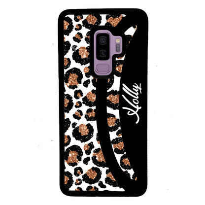 Leopard Moon Curve White and Gold Personalized | Samsung Phone Case