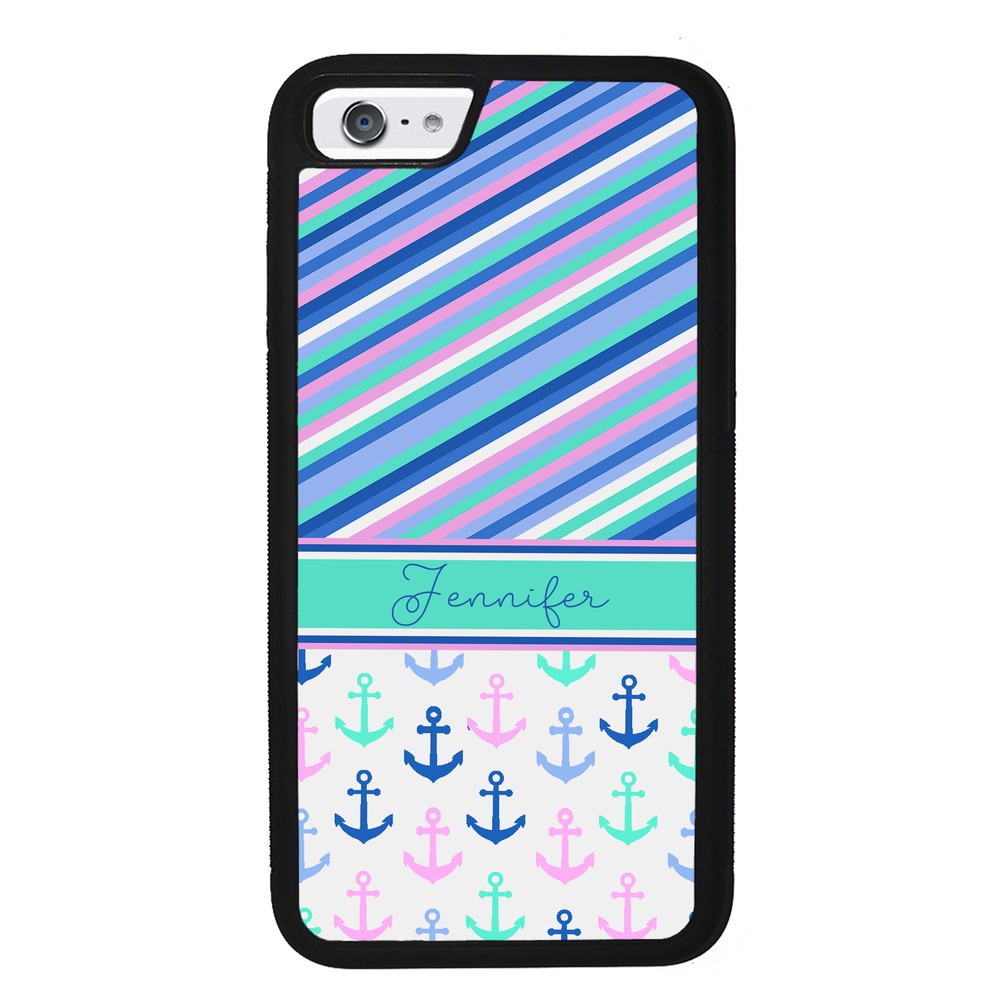 Nautical Pinstripes Anchors Personalized | Apple iPhone Case
