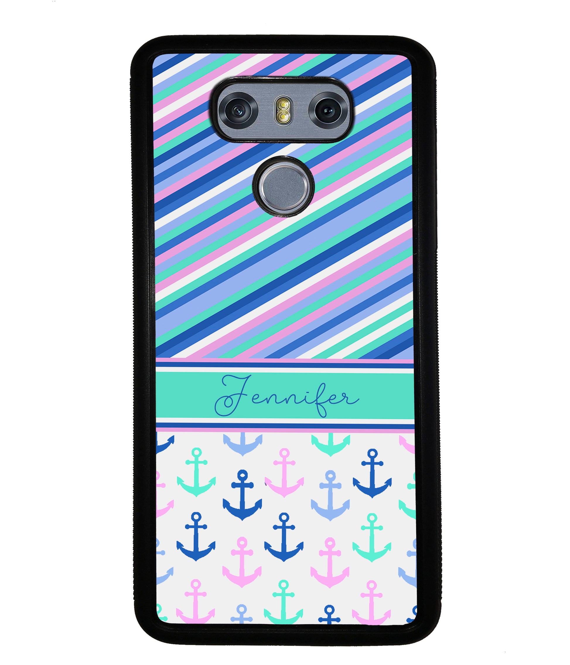 Nautical Pinstripes Anchors Personalized | LG Phone Case