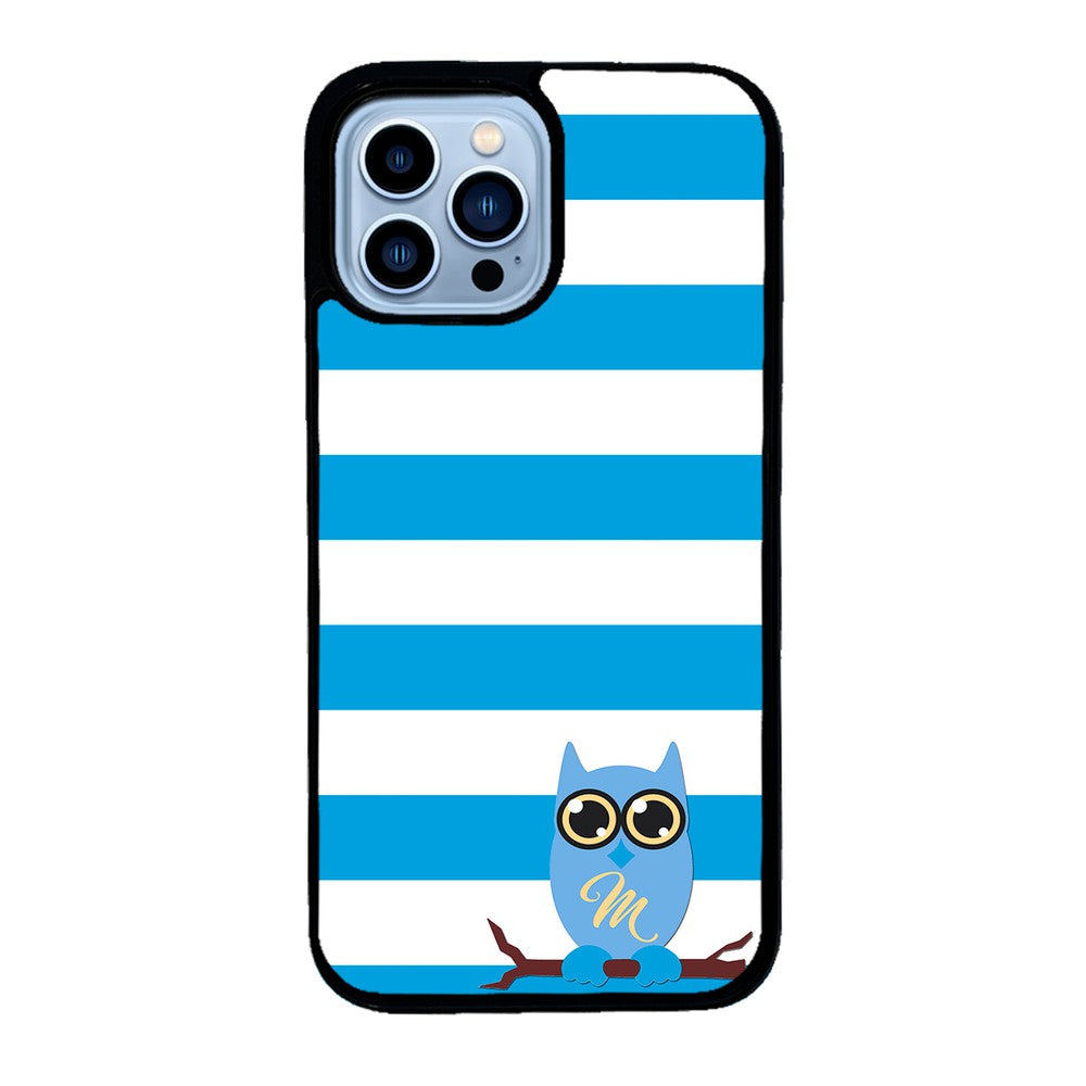 Owl Blue and White Bars Initial | Apple iPhone Case