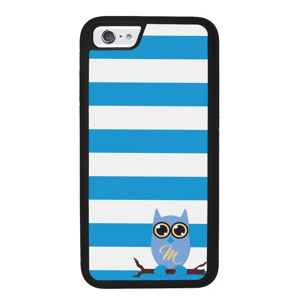Owl Blue and White Bars Initial | Apple iPhone Case