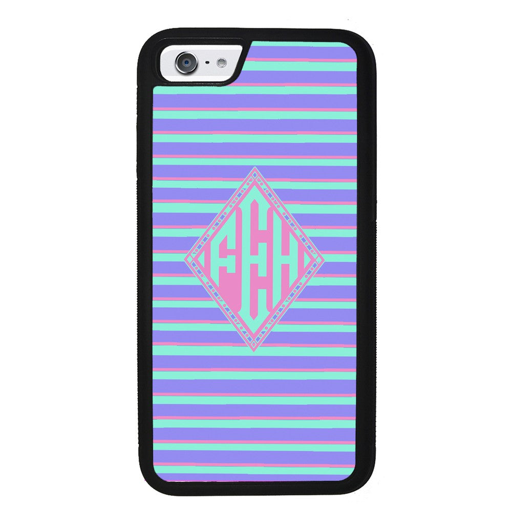 Pastel Pin Stripes Diamond Monogram | Apple iPhone Case