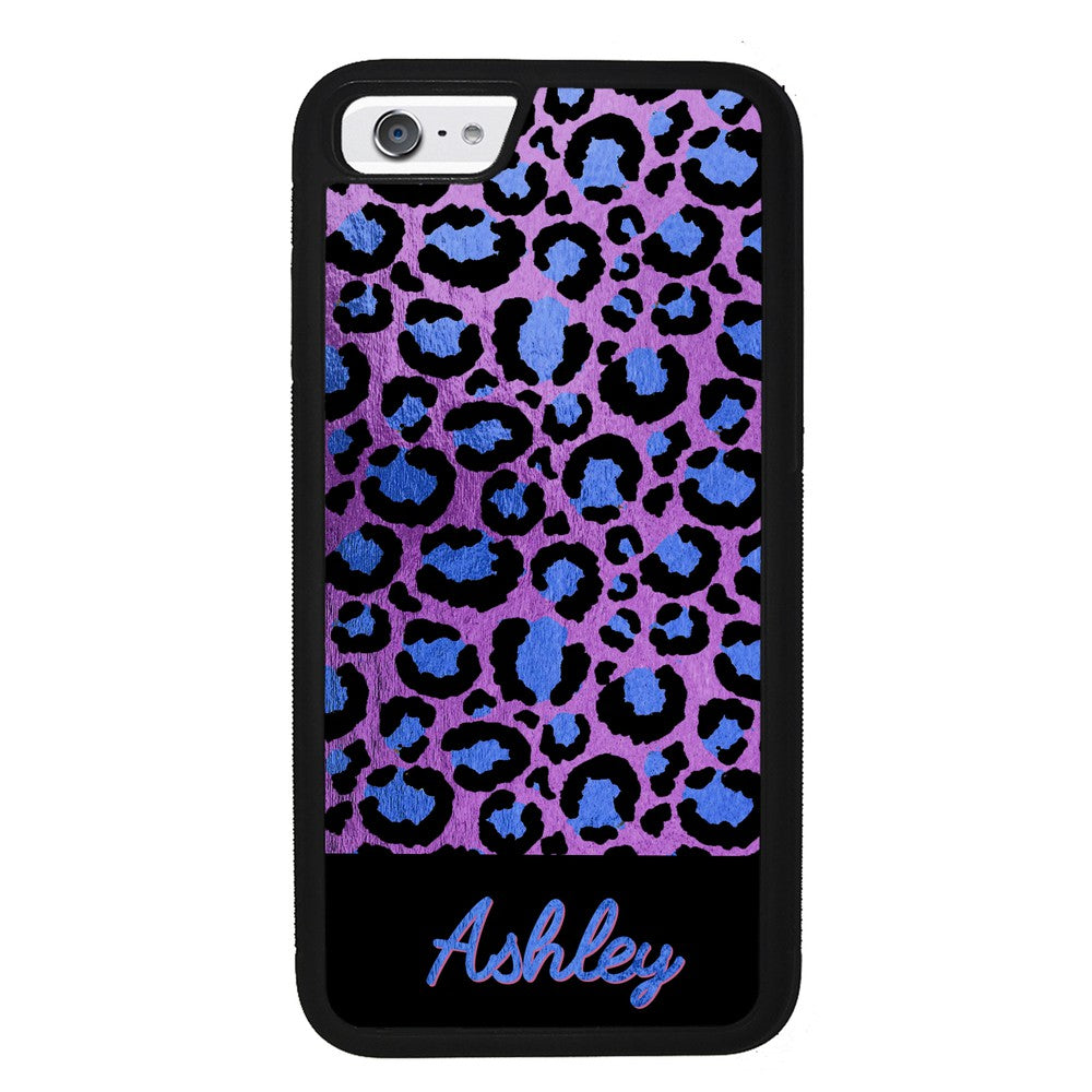 Leopard Skin Purple and Blue Gold Foil Personalized | Apple iPhone Case