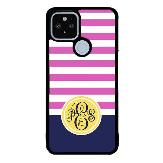 Pink Bars Gold Blue Monogram | Google Phone Case
