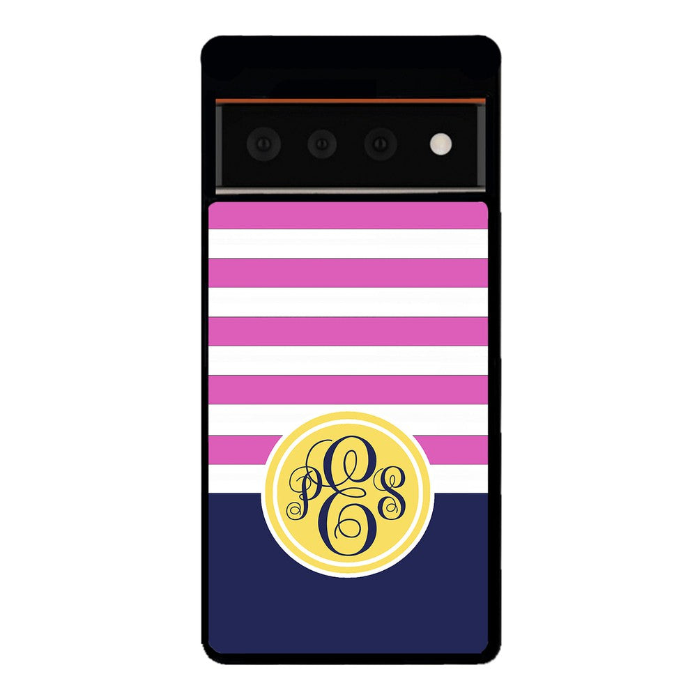 Pink Bars Gold Blue Monogram | Google Phone Case