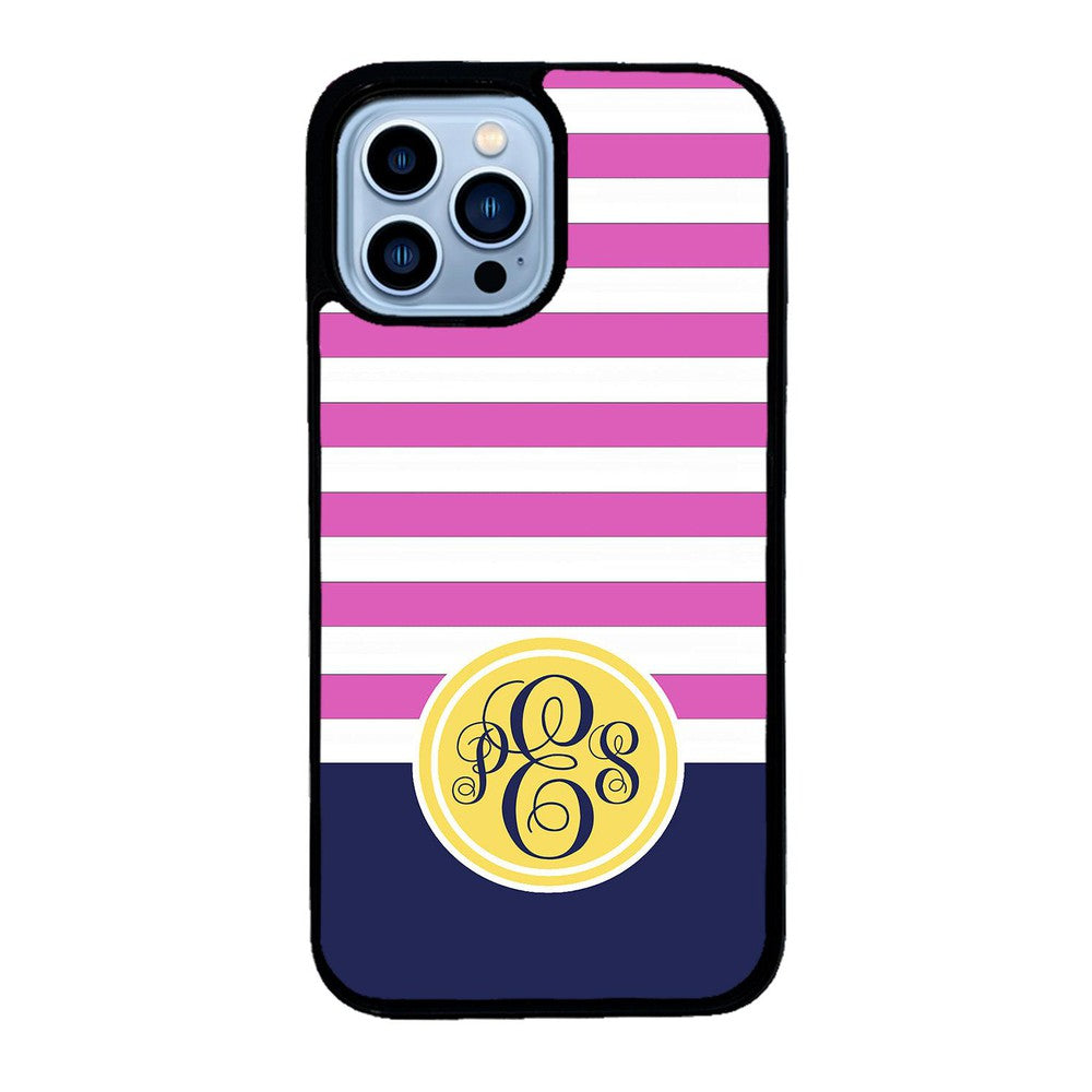 Pink Bars Gold Blue Monogram | Apple iPhone Case