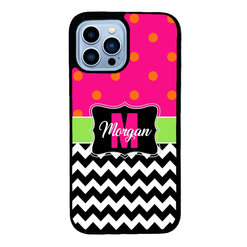 Pink Polka Dot Black White Chevron Personalized | Apple iPhone Case