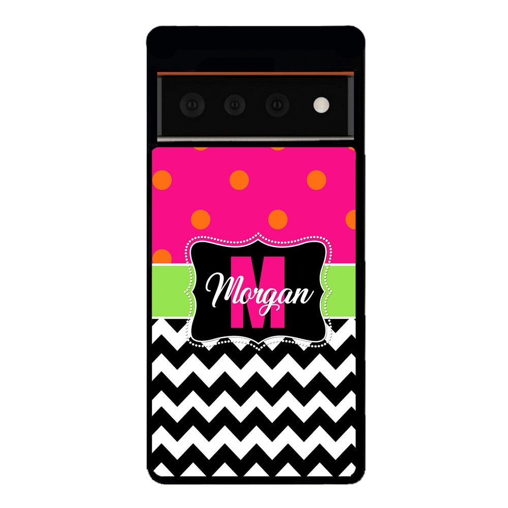 Pink Polka Dot Black White Chevron Personalized | Google Phone Case