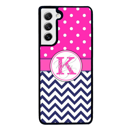 Pink Polka Dots Blue Chevron Personalized | Samsung Phone Case