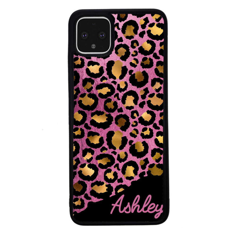 Leopard Skin Pink and Gold Foil Personalized | Google Phone Case