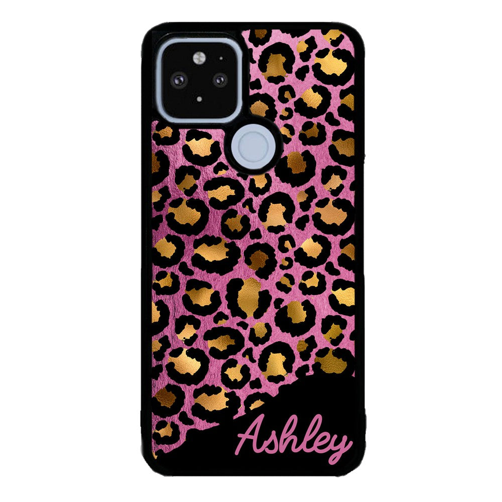 Leopard Skin Pink and Gold Foil Personalized | Google Phone Case