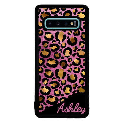 Leopard Skin Pink and Gold Foil Personalized | Samsung Phone Case