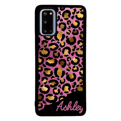 Leopard Skin Pink and Gold Foil Personalized | Samsung Phone Case