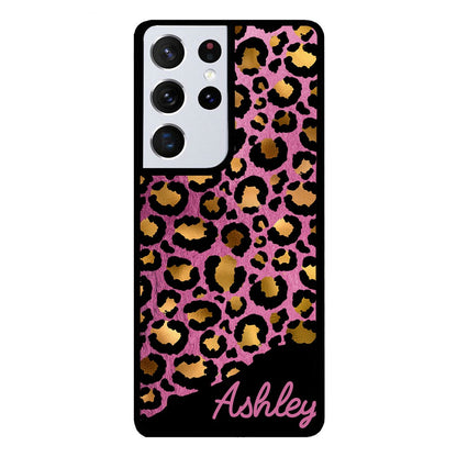 Leopard Skin Pink and Gold Foil Personalized | Samsung Phone Case