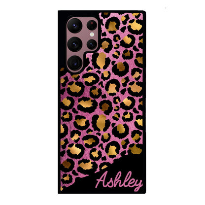 Leopard Skin Pink and Gold Foil Personalized | Samsung Phone Case