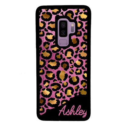 Leopard Skin Pink and Gold Foil Personalized | Samsung Phone Case