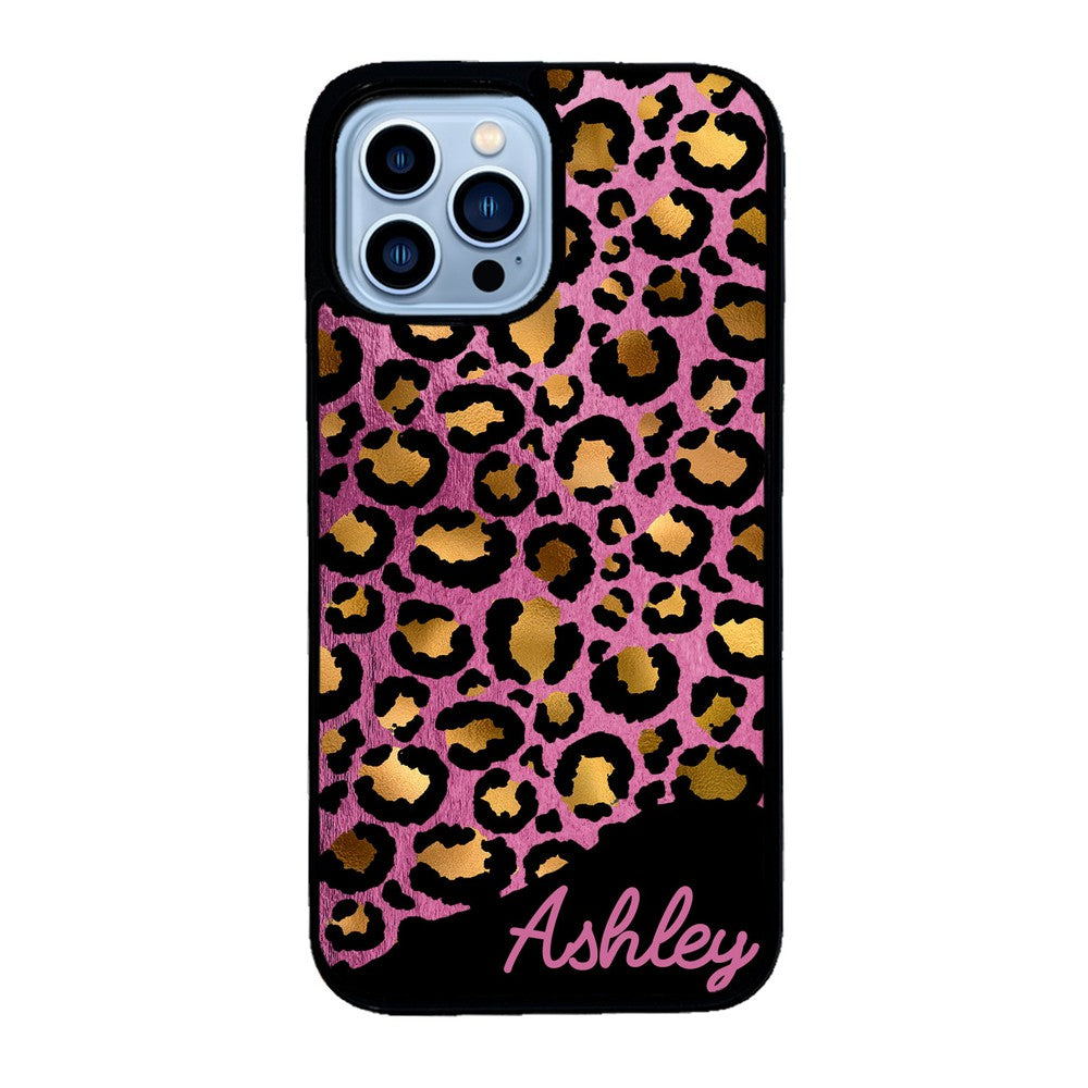 Leopard Skin Pink and Gold Foil Personalized | Apple iPhone Case