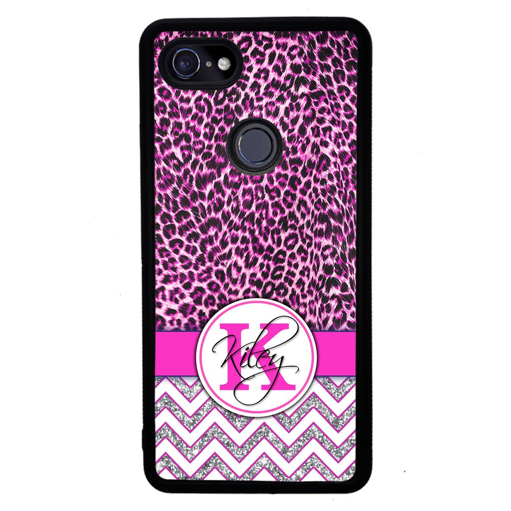 Pink Leopard Silver Glitter Personalized | Google Phone Case