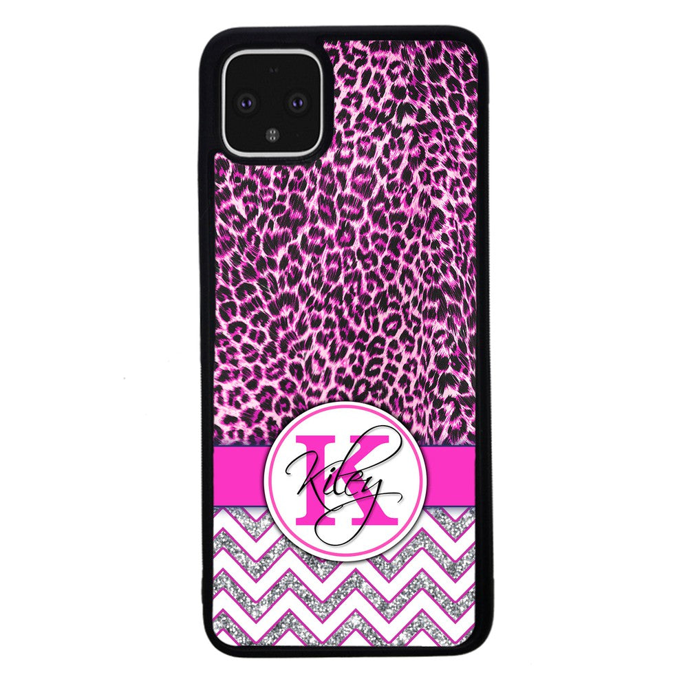 Pink Leopard Silver Glitter Personalized | Google Phone Case