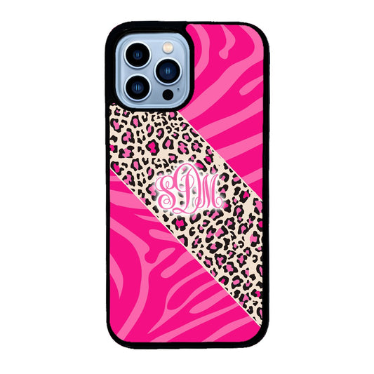 Pink Leopard and Zebra Animal Skin Monogram | Apple iPhone Case