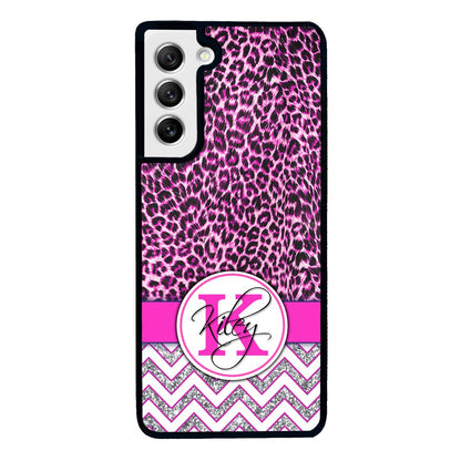 Pink Leopard Silver Glitter Personalized | Samsung Phone Case