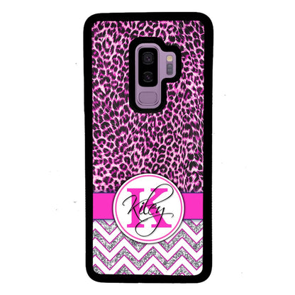 Pink Leopard Silver Glitter Personalized | Samsung Phone Case