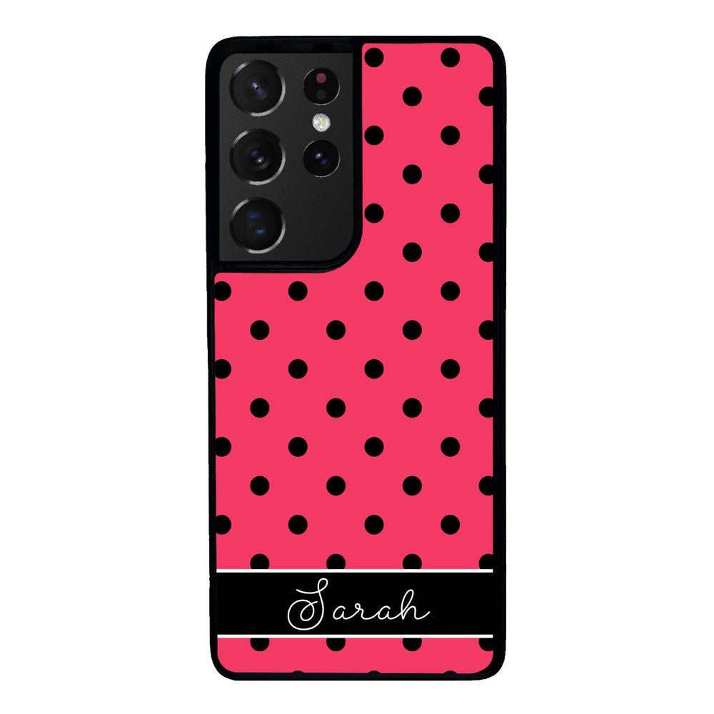 Pinkish Red Polka Dot Black Personalized | Samsung Phone Case