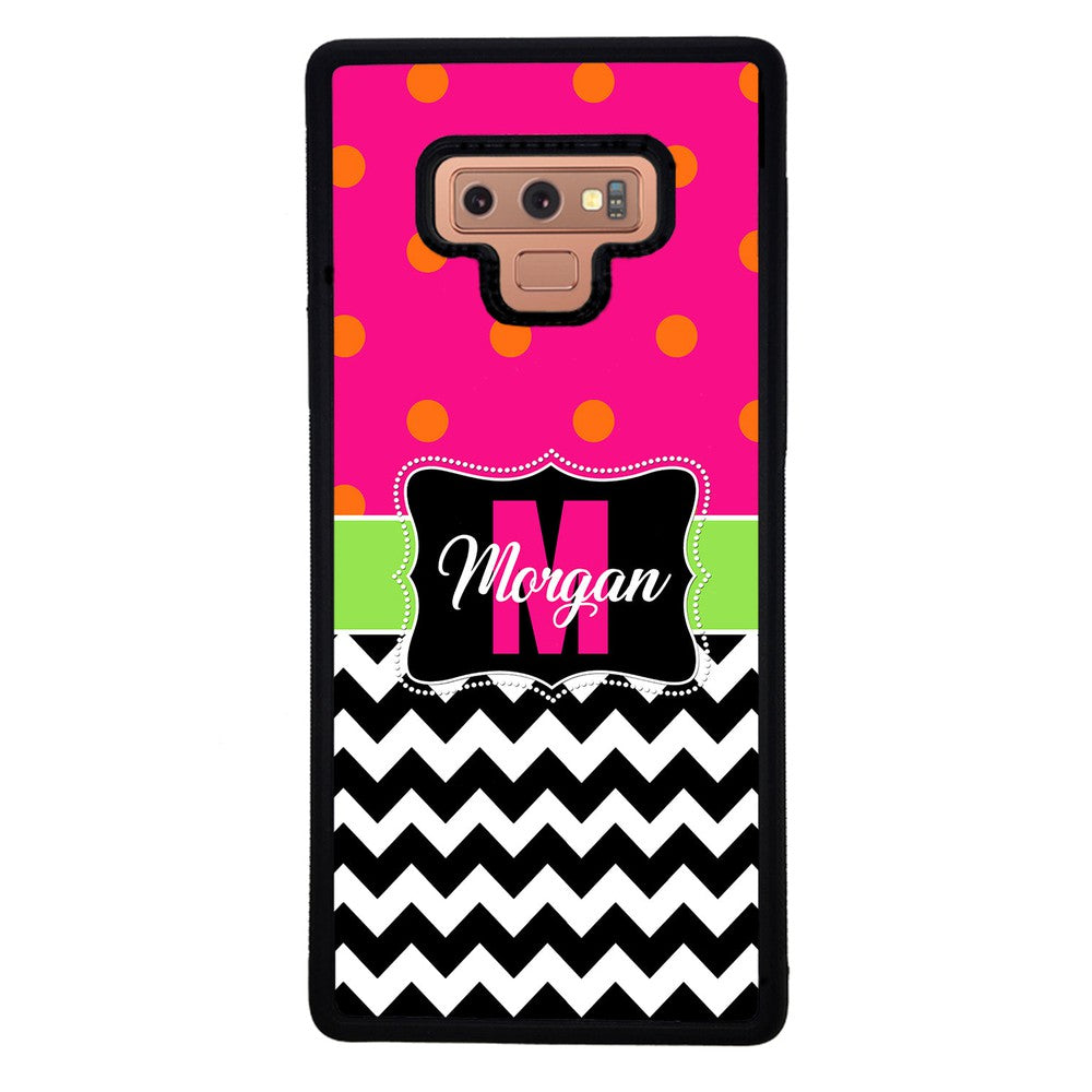 Pink Polka Dot Black White Chevron Personalized | Samsung Phone Case