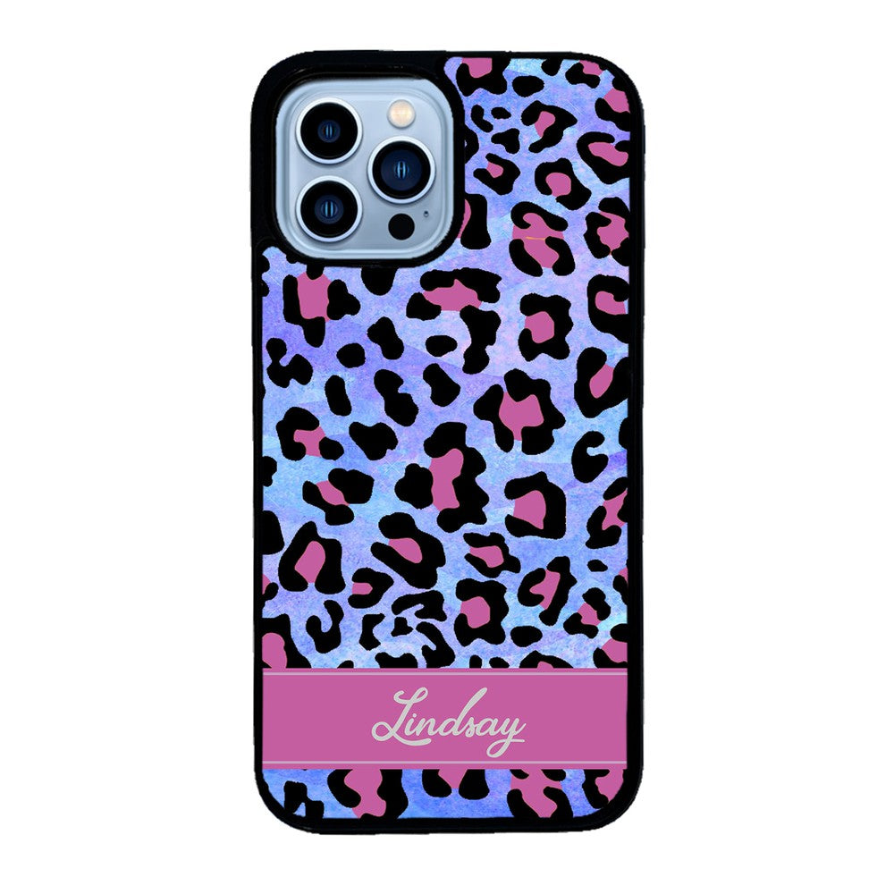 Pink and Blue Leopard Skin Personalized | Apple iPhone Case