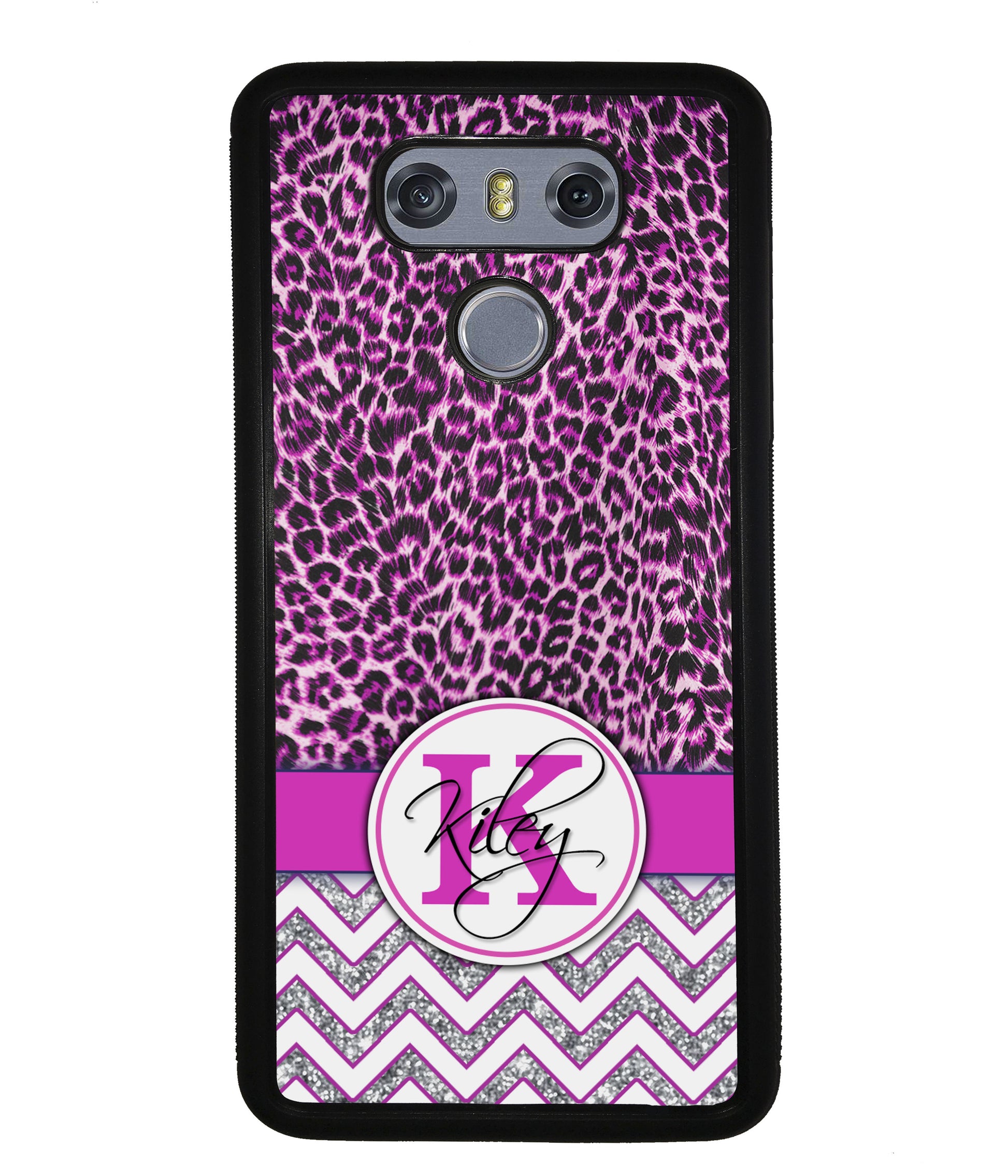 Pink Leopard Silver Glitter Personalized | LG Phone Case