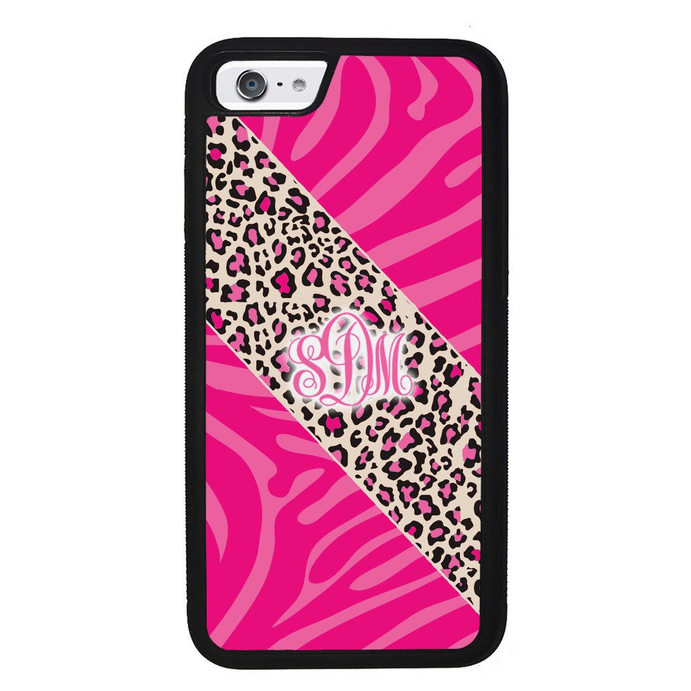 Pink Leopard and Zebra Animal Skin Monogram | Apple iPhone Case