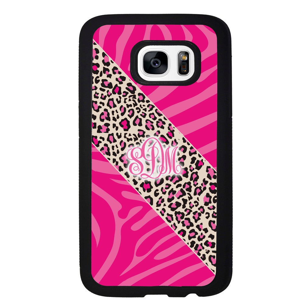 Pink Leopard and Zebra Animal Skin Monogram | Samsung Phone Case