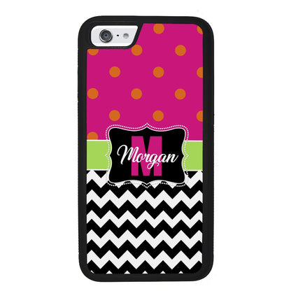 Pink Polka Dot Black White Chevron Personalized | Apple iPhone Case