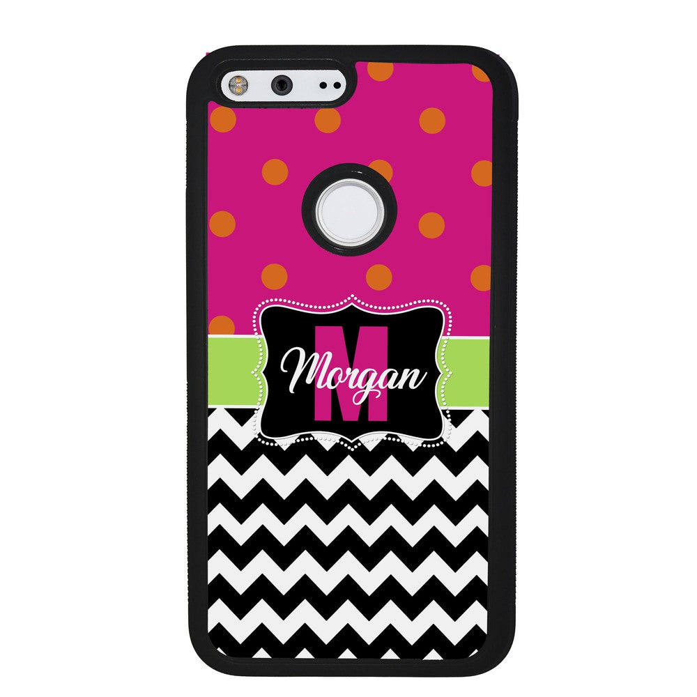 Pink Polka Dot Black White Chevron Personalized | Google Phone Case