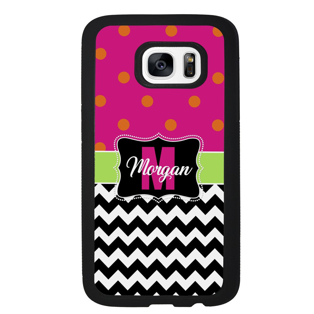 Pink Polka Dot Black White Chevron Personalized | Samsung Phone Case