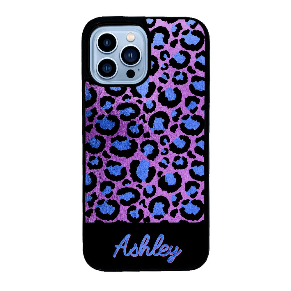 Leopard Skin Purple and Blue Gold Foil Personalized | Apple iPhone Case